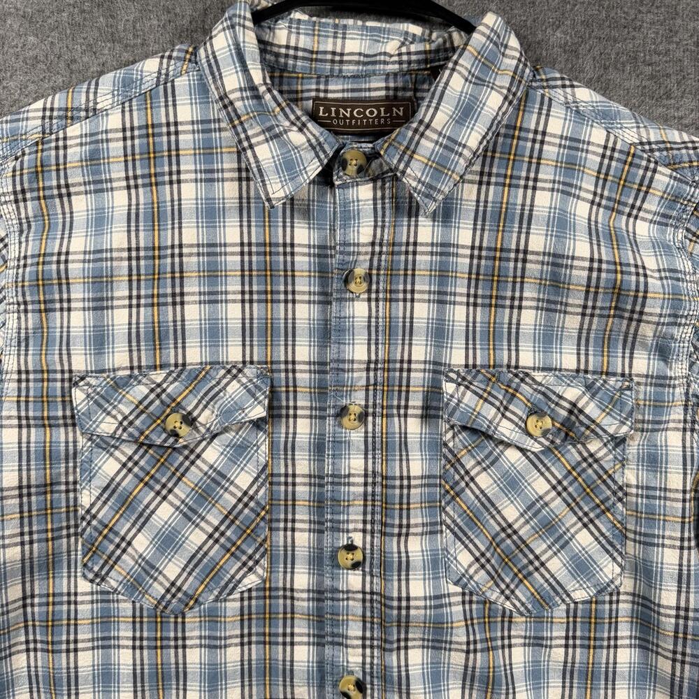 Lincoln Outfitters Shirt Mens Large Blue Plaid Short Sleeve Button Up Foreman